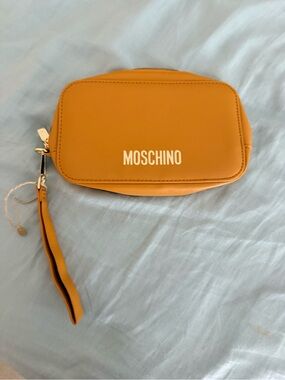 Moschino Yellow-Orange Zip Wristlet and travel / makeup Pouch